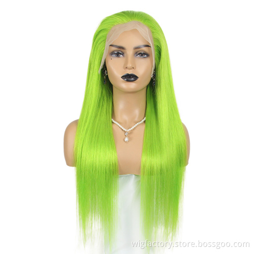 Factory wholesale light green lace front wig, green human hair wig, 100 cuticle aligned human hair wig green color